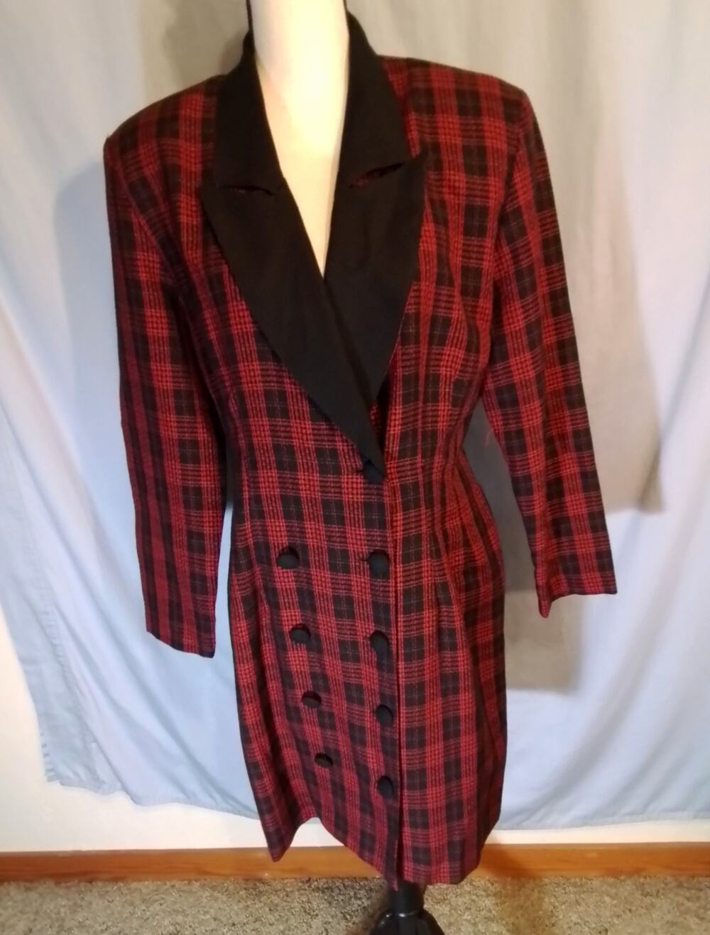 Vintage La Belle Red and Black Plaid Trench Coat Dress
